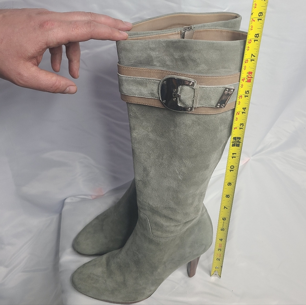 Cole Haan Nike Air Suede Tall Boots Size 9 Sage Gray Spring Heeled - Picture 14 of 14
